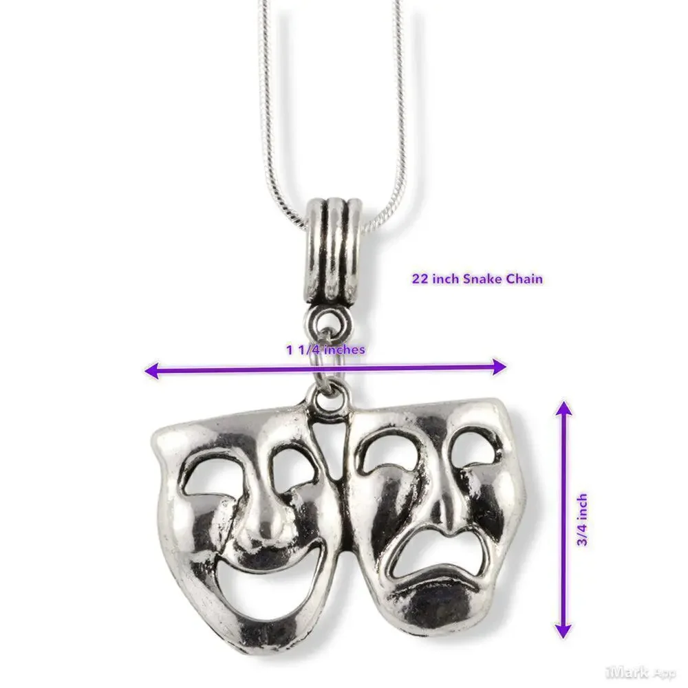 Drama Mask Necklace - Tragedy Comedy Mask Thespian